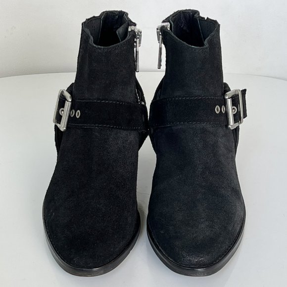 ALL SAINTS Black Suede Harness Buckle Booties Ankle Boots - Picture 8 of 14